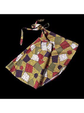 Vintage Floral Apron 1970s Patchwork Style Tie Back Pockets Retro Yellow Red